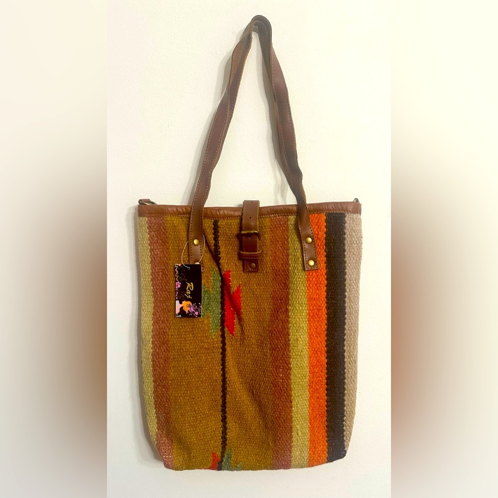 Raj woolen, cotton, leather boho bag tote. Vintage new with tags. Anthropologie - Picture 1 of 9